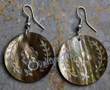 Earring, Made From Shell With Carving