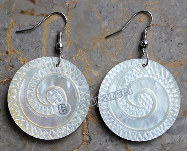 Earring, Made From Shell With Carving