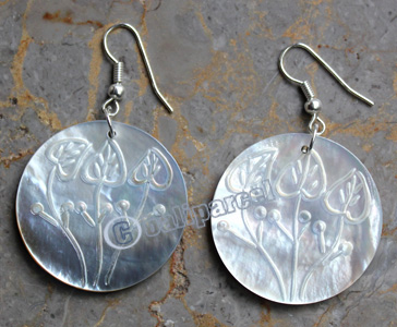 Earring, Made From Shell With Carving