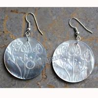 Earring, Made From Shell With Carving