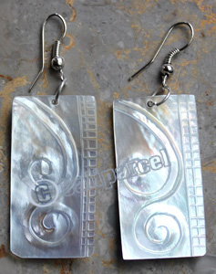 Earring, Made From Shell With Carving