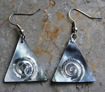 Earring, Made From Shell With Carving