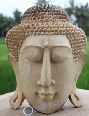 Wooden Buddha Mask, Hand Carved From Suar Wood