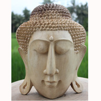 Wooden Buddha Mask, Hand Carved From Suar Wood