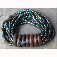 Bracelet, Made From Glassbeads With Sono Wood