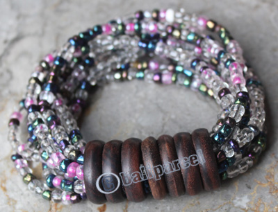 Bracelet, Made From Glassbeads With Sono Wood