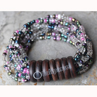 Bracelet, Made From Glassbeads With Sono Wood