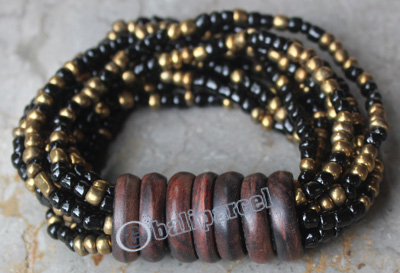 Bracelet, Made From Glassbeads With Sono Wood