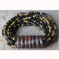 Bracelet, Made From Glassbeads With Sono Wood