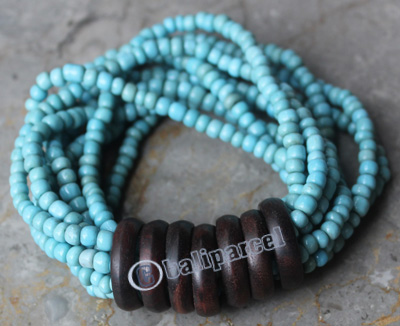 Bracelet, Made From Glassbeads With Sono Wood