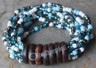 Bracelet, Made From Glassbeads With Sono Wood