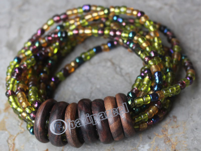 Bracelet, Made From Glassbeads With Sono Wood