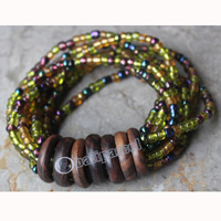 Bracelet, Made From Glassbeads With Sono Wood
