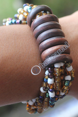 Bracelet, Made From Glassbeads With Sono Wood