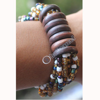 Bracelet, Made From Glassbeads With Sono Wood