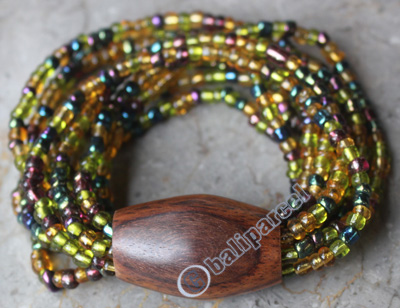 Bracelet, Made From Glassbeads With Sono Wood