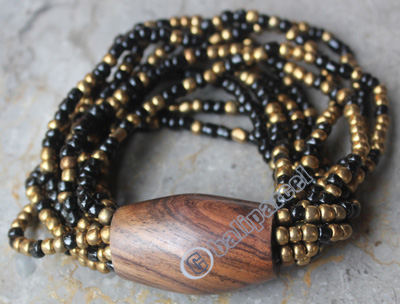 Bracelet, Made From Glassbeads With Sono Wood
