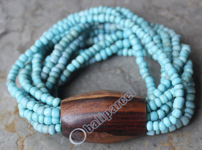 Bracelet, Made From Glassbeads With Sono Wood
