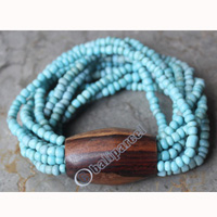Bracelet, Made From Glassbeads With Sono Wood