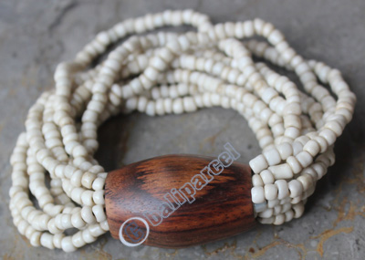 Bracelet, Made From Glassbeads With Sono Wood