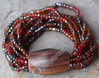 Bracelet, Made From Glassbeads With Sono Wood