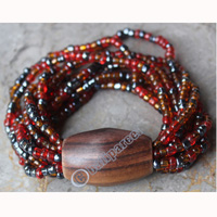 Bracelet, Made From Glassbeads With Sono Wood