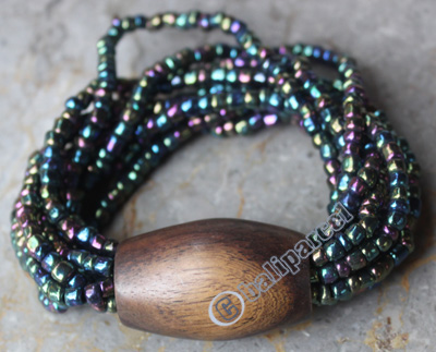 Bracelet, Made From Glassbeads With Sono Wood