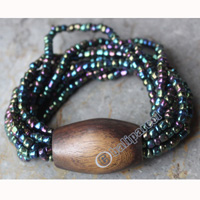 Bracelet, Made From Glassbeads With Sono Wood