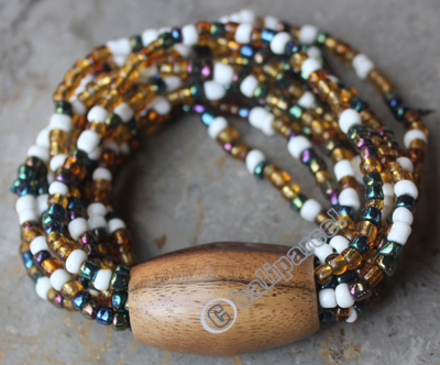 Bracelet, Made From Glassbeads With Sono Wood