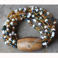 Bracelet, Made From Glassbeads With Sono Wood
