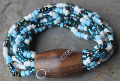 Bracelet, Made From Glassbeads With Sono Wood