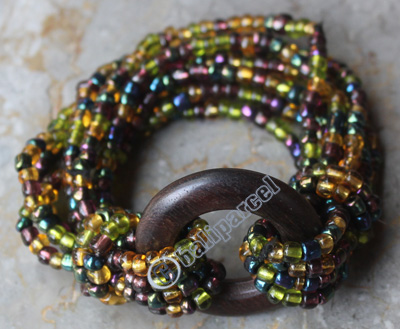 Bracelet, Made From Glassbeads With Sono Wood