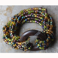 Bracelet, Made From Glassbeads With Sono Wood