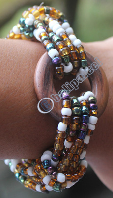 Bracelet, Made From Glassbeads With Sono Wood