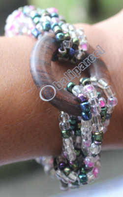 Bracelet, Made From Glassbeads With Sono Wood