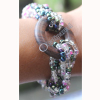 Bracelet, Made From Glassbeads With Sono Wood