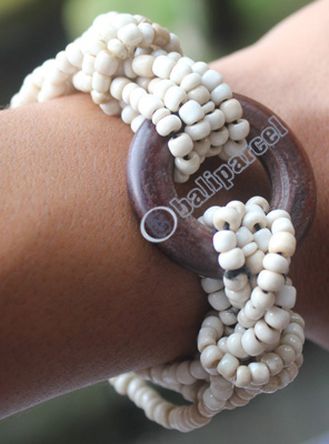 Bracelet, Made From Glassbeads With Sono Wood