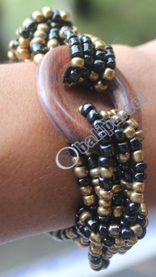 Bracelet, Made From Glassbeads With Sono Wood
