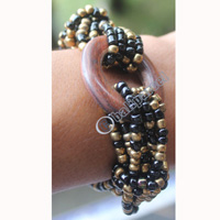 Bracelet, Made From Glassbeads With Sono Wood