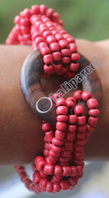 Bracelet, Made From Glassbeads With Sono Wood