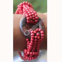 Bracelet, Made From Glassbeads With Sono Wood