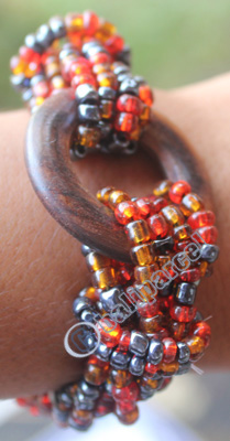 Bracelet, Made From Glassbeads With Sono Wood