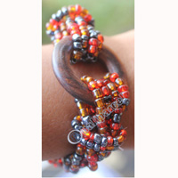 Bracelet, Made From Glassbeads With Sono Wood