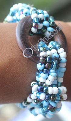 Bracelet, Made From Glassbeads With Sono Wood