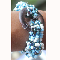 Bracelet, Made From Glassbeads With Sono Wood