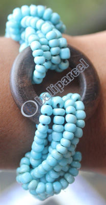 Bracelet, Made From Glassbeads With Sono Wood