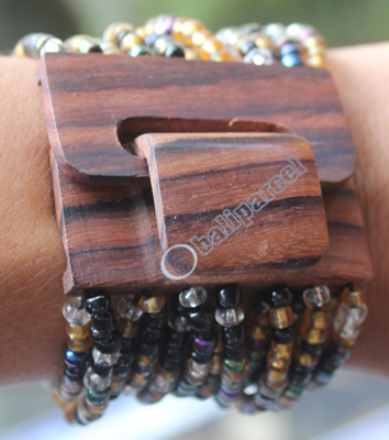 Bracelet, Made From Glassbeads With Sono Wood