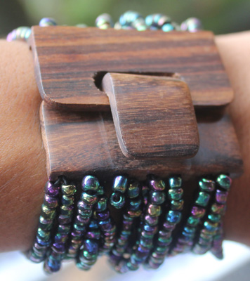 Bracelet, Made From Glassbeads With Sono Wood