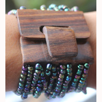 Bracelet, Made From Glassbeads With Sono Wood