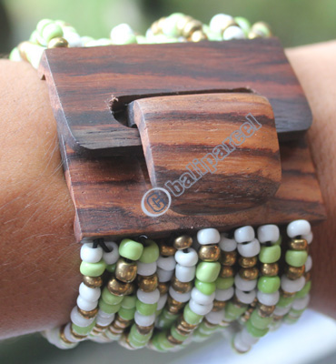 Bracelet, Made From Glassbeads With Sono Wood